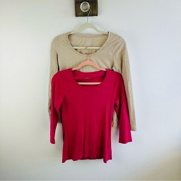LL Bean Lands End Tee Lot Of 2 Beige And Pink Size S - Picture 1 of 4